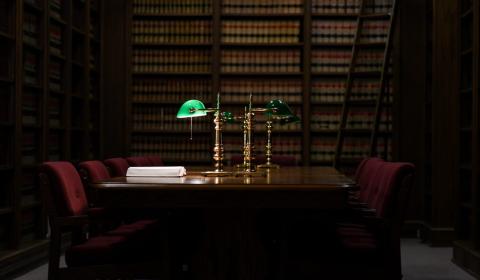 library desk with reading lamp