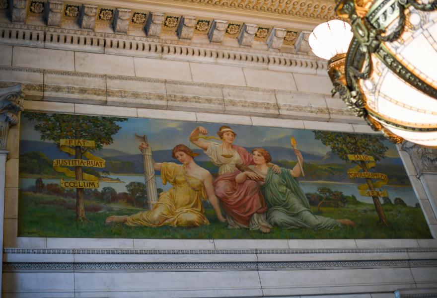 Southern Panel, in which the figure of labor is seen seated between the figures of manufactures and transportation and in the background a comprehensive view of the city of Albany appears.